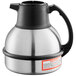 A Bunn Zojirushi stainless steel coffee carafe with a black top.