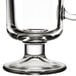 A case of 24 clear glass Libbey Irish coffee mugs with handles.