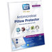 A package of 4 white CleanRest antimicrobial pillow protectors with blue text.