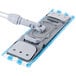 A Unger SmartColor MD40B MicroMop 7.0 16" Blue Wet / Dry Mop Pad with a blue and white handle.