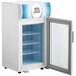 A white Avantco countertop freezer with a blue and white door logo.