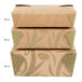 A stack of Fold-Pak Sonoma paper take-out boxes with green designs.