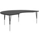 A black Correll kidney-shaped activity table with silver legs.