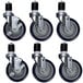A set of six Regency casters with rubber wheels.