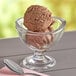 A bowl of Oringer chocolate ice cream with a spoon.