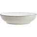 An Acopa stoneware pasta bowl with a grey rim.