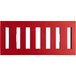 A red rectangular plastic dunnage rack with a slotted top.