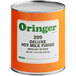 A #10 can of Oringer Deluxe Hot Milk Fudge Dessert Topping with an orange label.