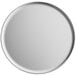 A white round plate with a silver rim.