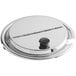 A stainless steel Choice inset lid with a black handle.