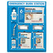 A blue Medi-First emergency burn station on a counter with burn supplies inside.