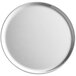 A round aluminum tray with a rim.