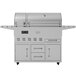 A Louisiana Grills stainless steel built-in pellet grill with drawers and a lid.