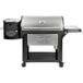 A Louisiana Grills Founders Legacy 1200 Pellet Grill with a lid open, two side tables, and a tray.