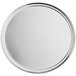 A white round tray with a silver rim.