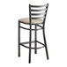 A Lancaster Table & Seating distressed copper finish ladder back bar stool with a light gray vinyl padded seat.