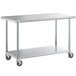 Regency 30" x 60" 18-Gauge 304 Stainless Steel Commercial Work Table with Galvanized Legs, Undershelf, and Casters