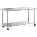 Regency 30" x 72" 18-Gauge 304 Stainless Steel Commercial Work Table with Galvanized Legs, Undershelf, and Casters