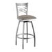 A Lancaster Table & Seating silver bar stool with a dark gray cushion.