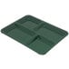 A Carlisle forest green melamine tray with four compartments.