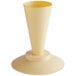 A white plastic cone-shaped stand with a yellow cup on top.