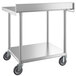 A stainless steel Regency work table with undershelf and casters.
