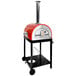 A red WPPO outdoor pizza oven with mobile stand.