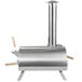 A stainless steel WPPO outdoor pizza oven with wood handles.