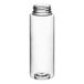 A clear plastic cylinder sauce bottle with no lid.