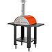 An orange stainless steel WPPO Karma outdoor pizza oven with mobile stand.