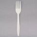 A 7 1/8" heavy weight cornstarch fork with a white plastic handle.