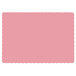 A white rectangular placemat with a scalloped dusty rose border.