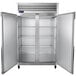 A large white Traulsen G Series reach-in freezer with two doors.