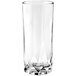 A clear Anchor Hocking long drink glass with diamond cut edges.