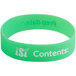 A green rubber bracelet with white iSi text.