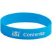 A blue rubber wristband with white text that says "iSi"