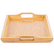 A GET natural hardwood room service tray with handles.