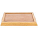 A natural hardwood rectangular room service tray with a wooden handle.