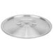 A silver stainless steel Vollrath Arkadia lid with a metal handle.