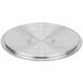 A silver stainless steel circular cover with holes.