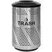 A silver Ex-Cell Kaiser stainless steel trash receptacle with black accents and a black dome lid.