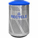 A silver Ex-Cell Kaiser recycling receptacle with blue text and a blue lid.