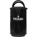 A black Ex-Cell Kaiser outdoor trash can with white "Trash" text.
