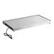 A rectangular stainless steel ServIt heated shelf warmer with a power cord.