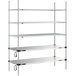 A Metro Super Erecta stainless steel shelving unit with heated and chrome shelves.