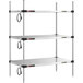 A Metro Super Erecta heated shelf with three stainless steel shelves.