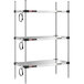 A Metro Super Erecta heated stainless steel takeout station with 3 shelves and chrome posts.