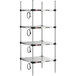 A Metro Super Erecta heated stainless steel takeout station with 3 black wire shelves.