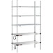 A Metro Super Erecta stainless steel shelving unit with 2 heated shelves and 3 chrome shelves.