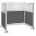 A charcoal gray Versare Hush Panel U-shaped cubicle with a window and electric channel.